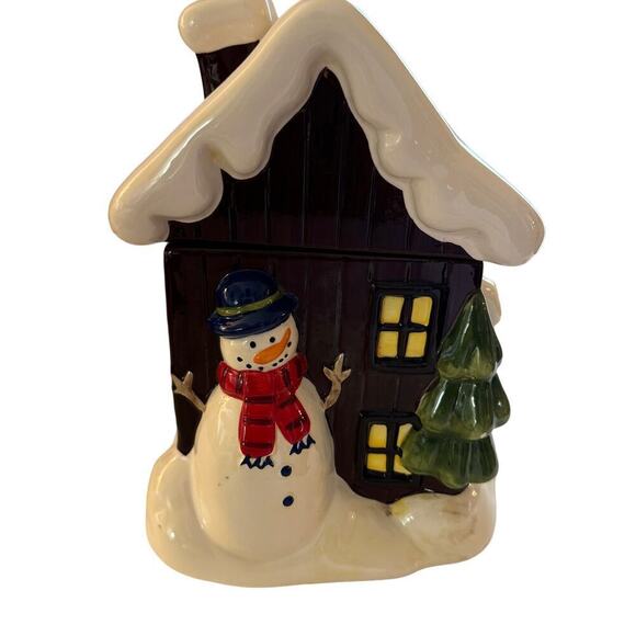 SCM Designs Snow Covered Ceramic Snowman Winter House Cookie Jar - Picture 9 of 10